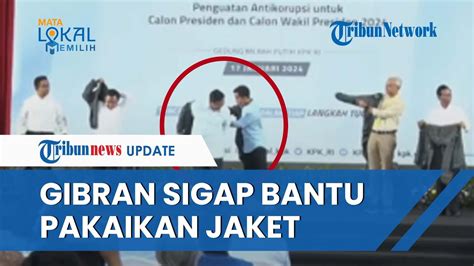 Momen Gibran Peka Sigap Bantu Prabowo Pakaikan Jaket Dari KPK Di Atas