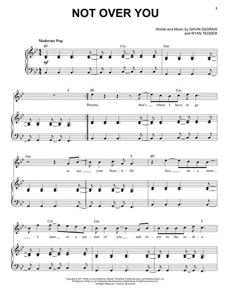 Gavin Degraw Not Over You Sheet Music For Piano And Vocal Download