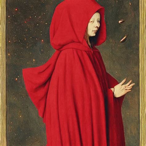 A Woman In A Red Hooded Cloak In A Nebula By Jan Van Stable