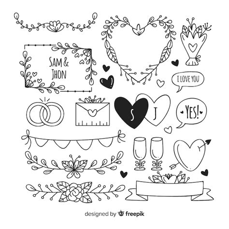 Conjunto De Adornos De Boda Decorativos Dibujados A Mano Vector Gratis