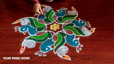 Easy Rangoli Designs With Peacock Made Easy To Draw For Navratri