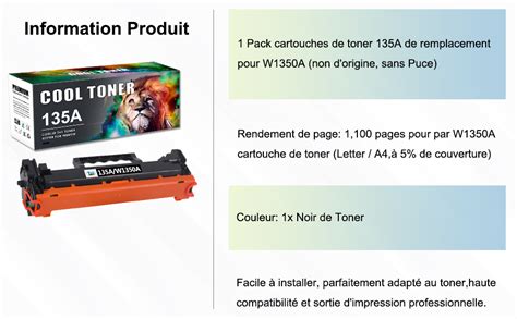 Cool Toner Cartouche De Toner Compatible Pour Hp 135a W1350a 135x