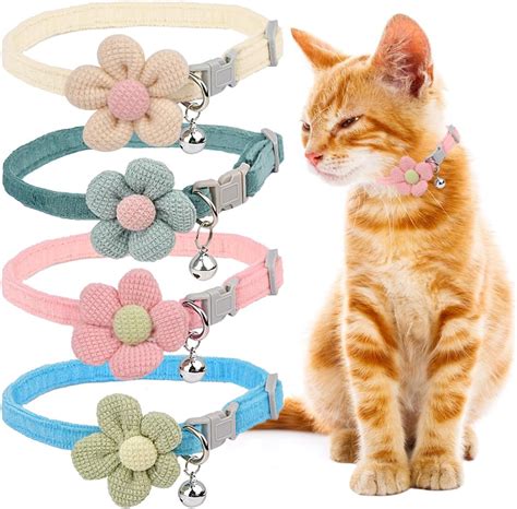 Collares De Perro B Sicos Collar Flor Para Gato Con Cascabel Paquete De