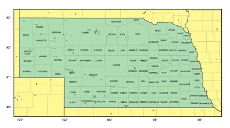 Detailed Administrative Map Of Nebraska State Nebraska State Usa