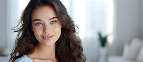 Premium AI Image Indoor Wide Portrait Of A Beautiful Brunette Girl