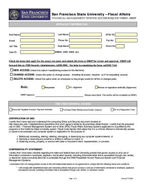 Fillable Online Fiscaff Sfsu Financial Management System Access Request