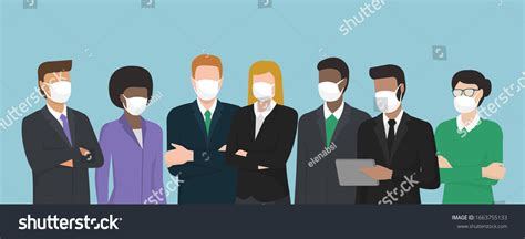 Business People Wearing Surgical Masks Standing Stock Vector Royalty Free 1663755133