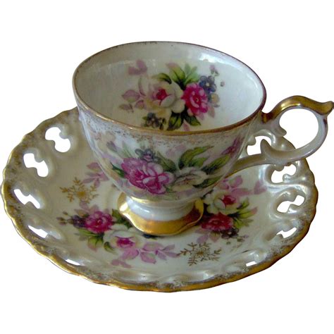 Vintage Floral cup and saucer with Reticulated saucer from ...