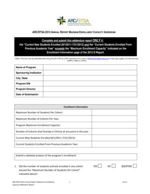 Fillable Online Arcstsa 2012 Annual Report Maximum Enrollment Capacity