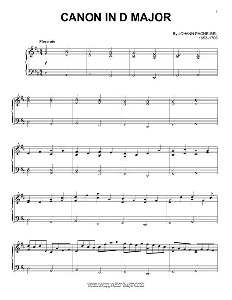 Johann Pachelbel Canon In D Piano Sheetmusicdirect