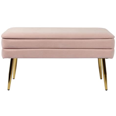 Yuki Modern Classic Light Pink Velvet Upholstered Storage Bench