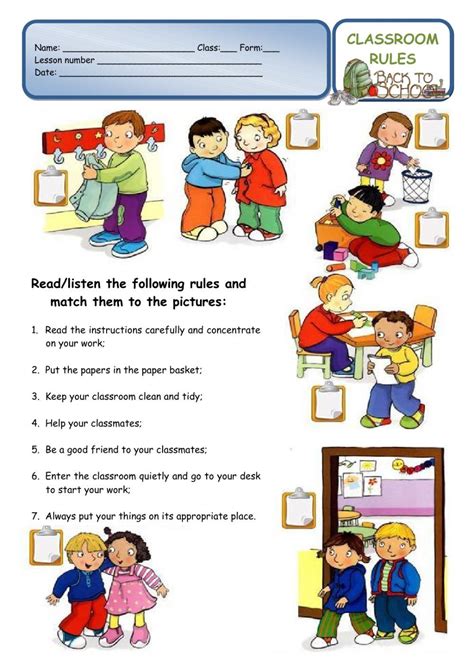 Classroom Rules A Back To School Worksheet Interactive Worksheet