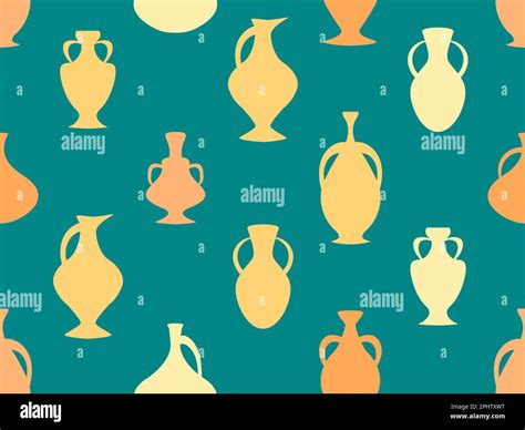 Amphora Seamless Pattern In Vintage Style Ancient Greek Jugs And