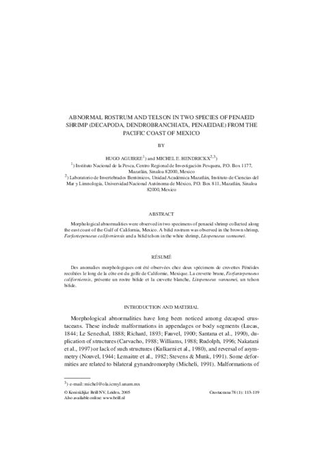 (PDF) Abnormal rostrum and telson in two species of penaeid shrimp (Decapoda, Dendrobranchiata ...