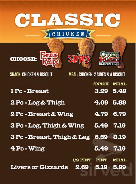 Menu New Philadelphia Ohs Lees Famous Recipe Chicken Sirved