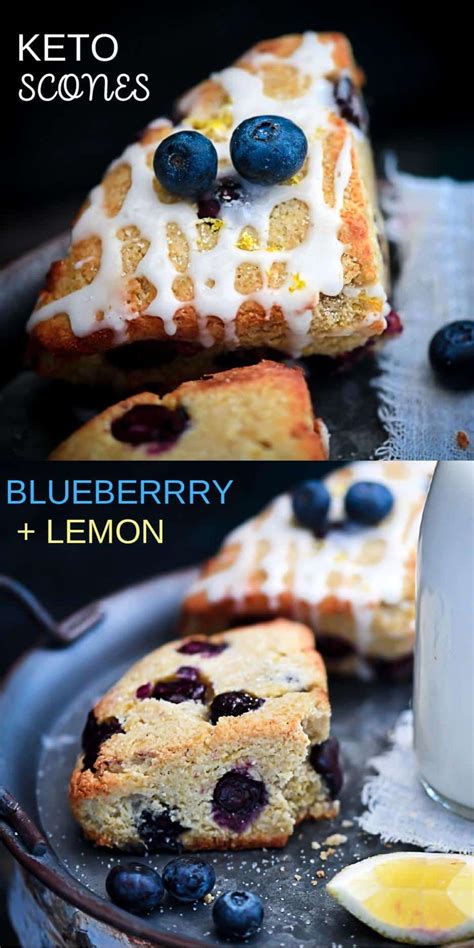 Blueberry And Lemon Keto Scones On A Plate With A Glass Of Milk