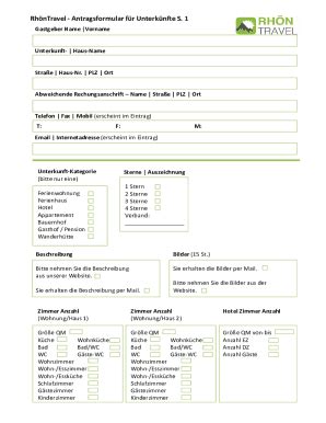 Fillable Online Antragsformular Fr Unterknfte S Rhntravel Fax