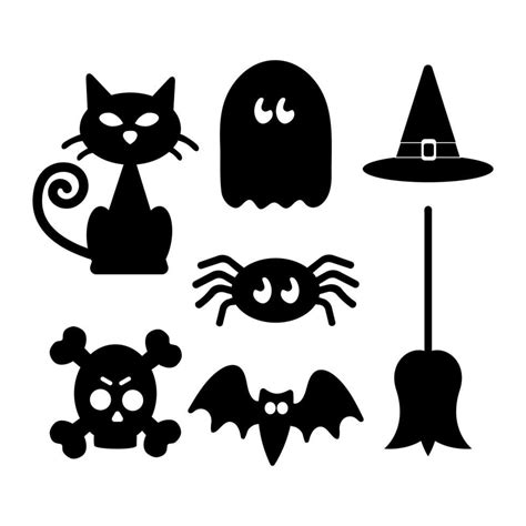 Halloween Silhouette Elements Cat Witch Hat Bat Spider