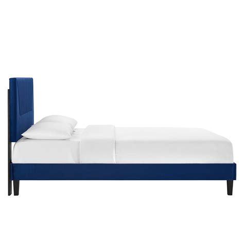 Modway Yasmine Channel Tufted Velvet King Platform Bed In Navy