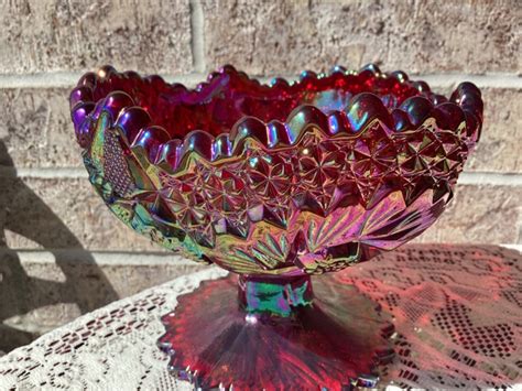 Vintage Fenton Amethyst Carnival Glass Pinwheel Starburst Footed Compote Mint Ebay