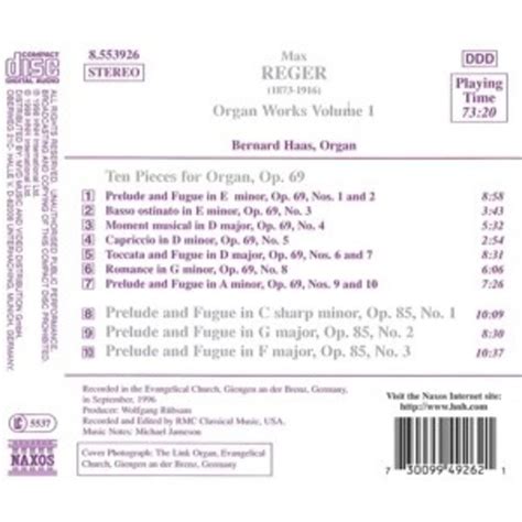 Naxos Reger Organ Works Vol 1 Klassiek Nl