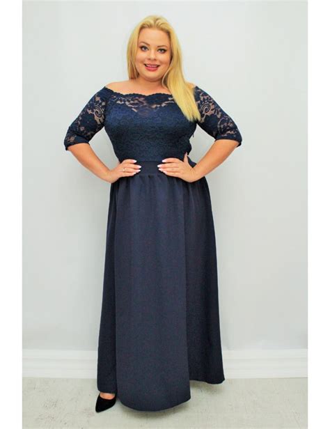 Sukienka Maxi Wieczorowa Na Wesele Plus Size Rozmiar 42 Kolor Granatowy