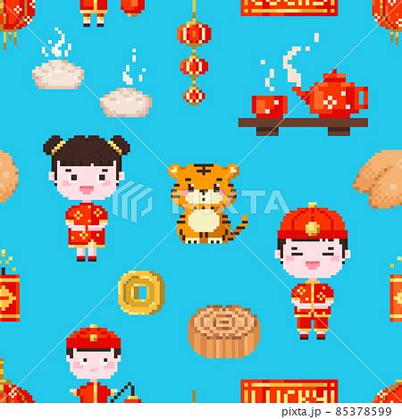 Pixel art Chinese new year seamless pattern のイラスト素材 85378599 PIXTA