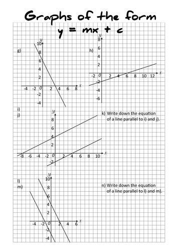 Graphs of the form y = mx + c worksheets. | Teaching Resources