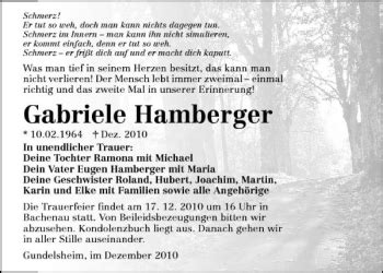 Traueranzeigen Von Gabriele Hamberger Trauerundgedenken De