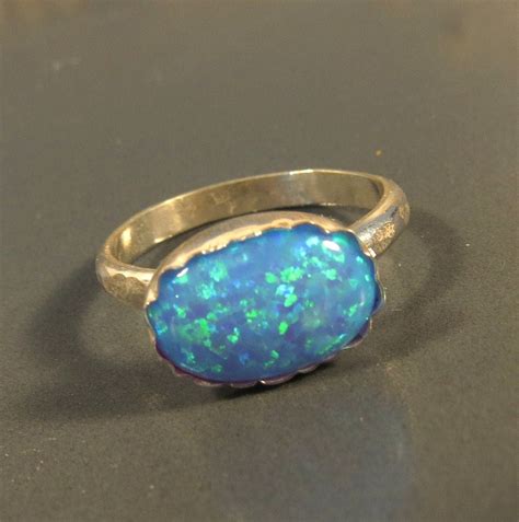 Blue Opal ring Opal engagement ring Blue by DvoraSchleffer on Etsy