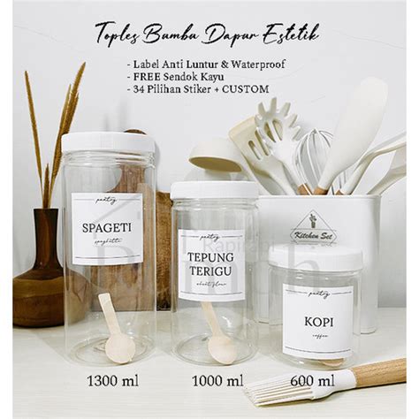 Jual Toples Bumbu Dapur Estetik Tutup Putih 1000 Ml FREE Stiker