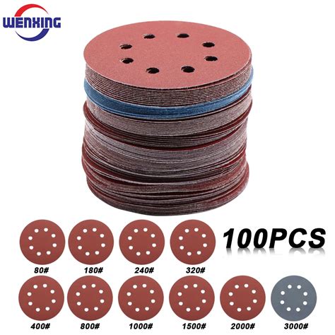 100pcs 5Inch 125mm Round Sandpaper 8 Holes Disk Sand Sheets Grit 80