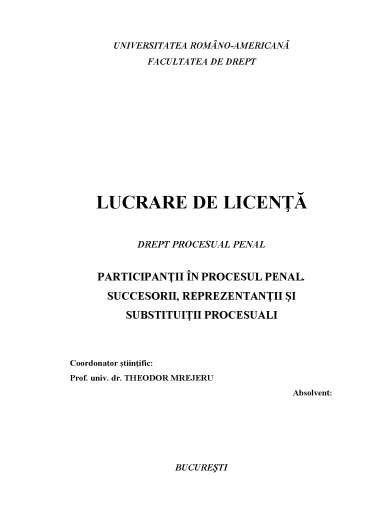 Participan Ii N Procesul Penal Succesorii Reprezentan Ii I