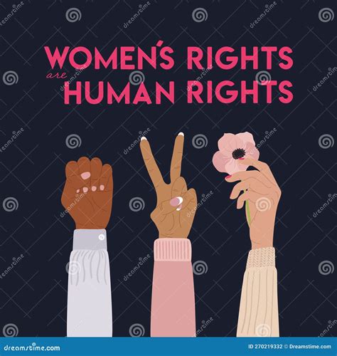 Women S Rights Are Human Rights Poster With Diverse Raised Fist V Sign