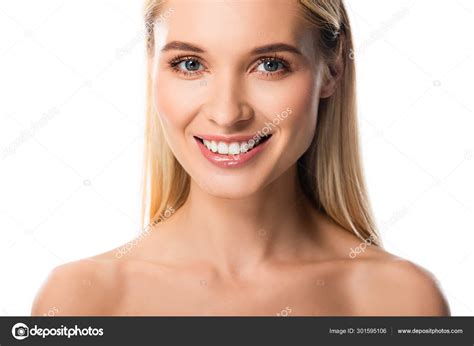 Naked Smiling Blonde Woman White Teeth Isolated White Stock Photo By AndrewLozovyi