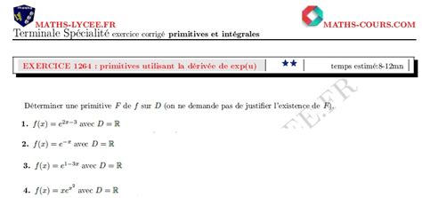 MATHS LYCEE FR exercice corrigé maths terminale spécialité Primitives