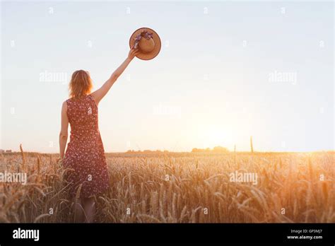 Goodbye Or Parting Background Farewell Woman Waving Hand In The Field