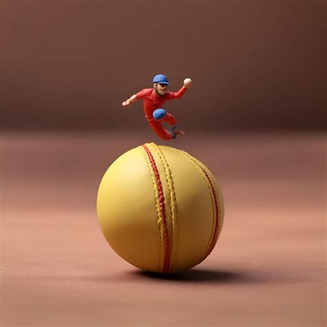 Premium Photo Miniature People Baseball Player Jumping On The Ball3d