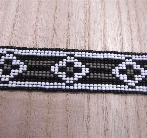 Loom Beaded Bracelet Black White & Gray - Etsy