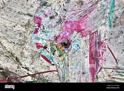 Colorful Graffiti Paint Splashes On The Wall And Ground At A Lost Place