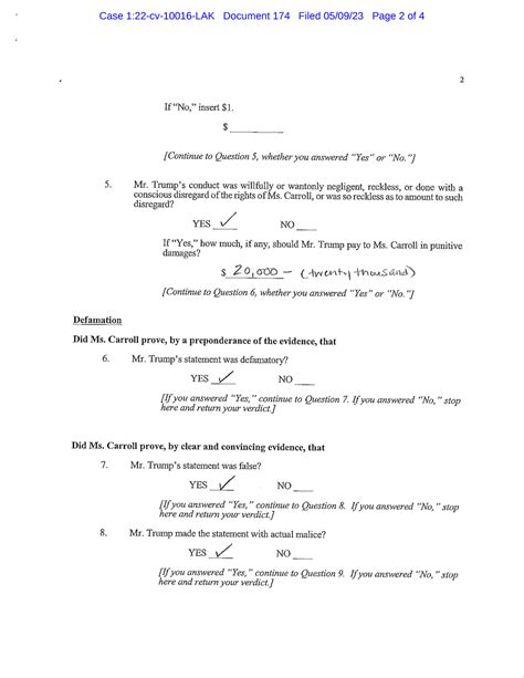 Read The Completed Jury Verdict Form In The Trump Carroll Case The