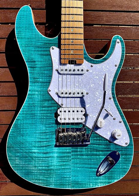 Aria Pro II 714 MK2 TQBL FULLERTON Turquoise Blue Flame Top Electric Guitar