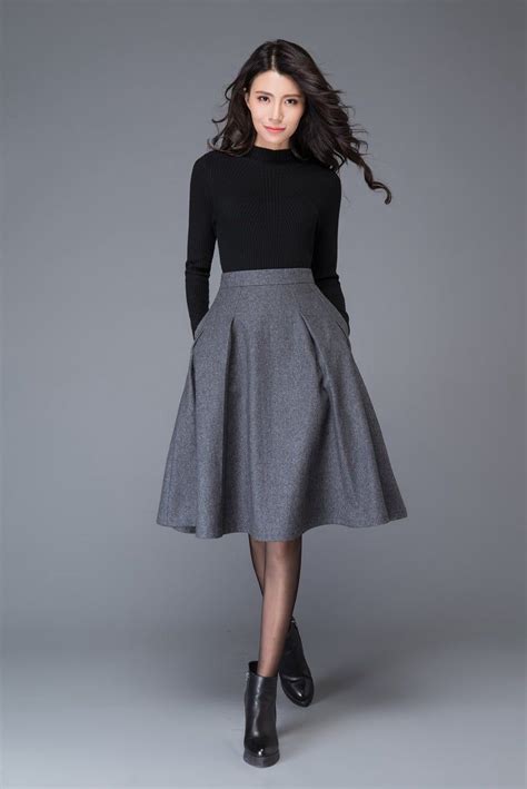 Gray Wool Skirt Autumn Winter Midi Wool Skirt Winter Skirt Women