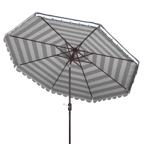 11ft Big Patio Outdoor Striped Fabric Umbrella With Waved Shaped Flap