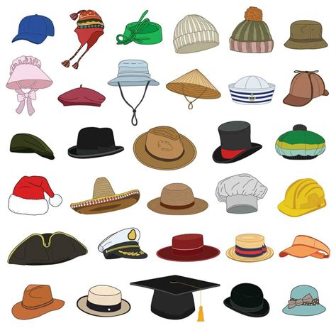 set  types hats isolated  white background  vector