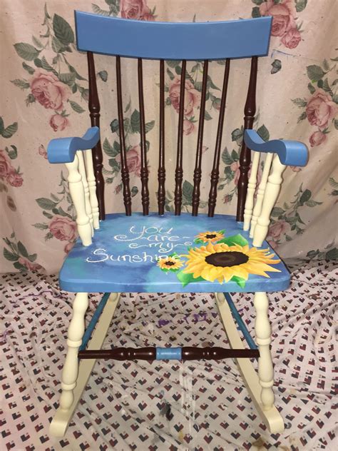 Painted Rocking Chair Painted With Acrylic Sunflowers And Quote You