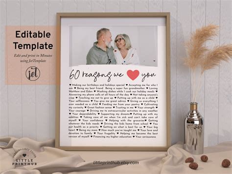 Fully Editable Template 60 Reasons We Love You Mom S Etsy