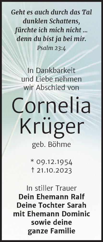 Traueranzeigen von Cornelia Krüger abschied nehmen de