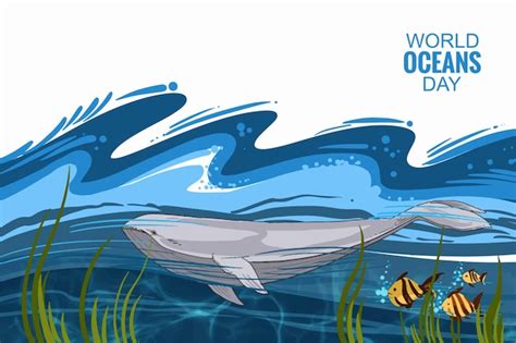 Free Vector Beautiful Sea Waves World Oceans Day Background