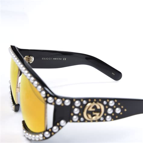 Gucci Acetate Pearl Rectangular Frame Sunglasses Gg0234s Black Orange 552772